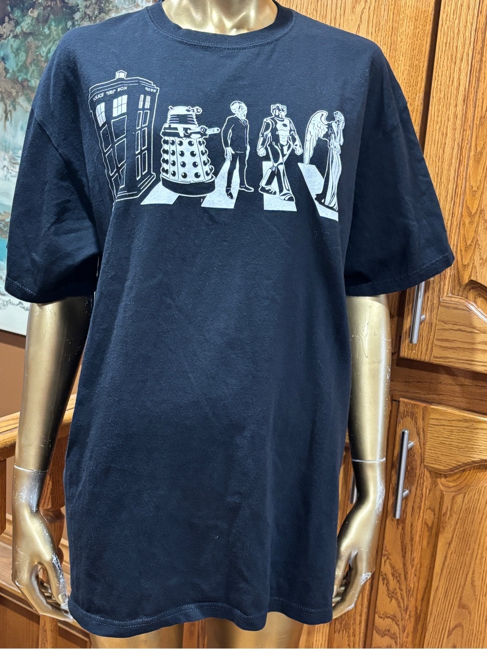 Ripple Junction Black Graphic Tee with White Doctor Who Icons